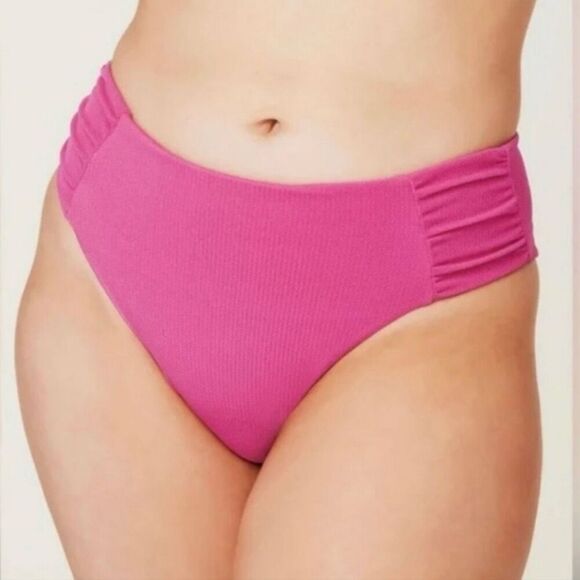 Andie Swim The Ruched Side Bikini Bottoms in Pink Orchid Size S NWT High Waisted - Picture 1 of 13